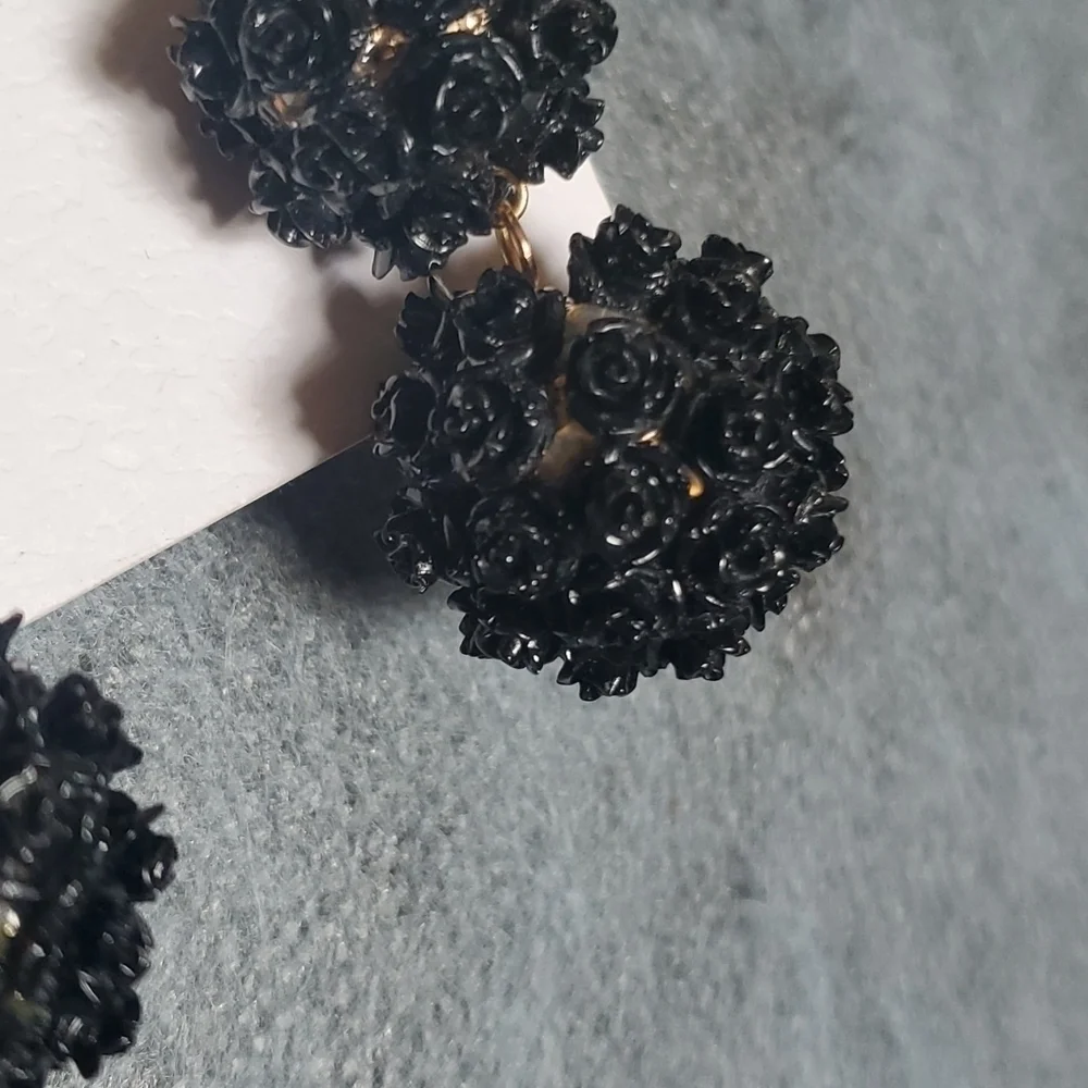 Black Rose Goldtone Chandelier Earrings
